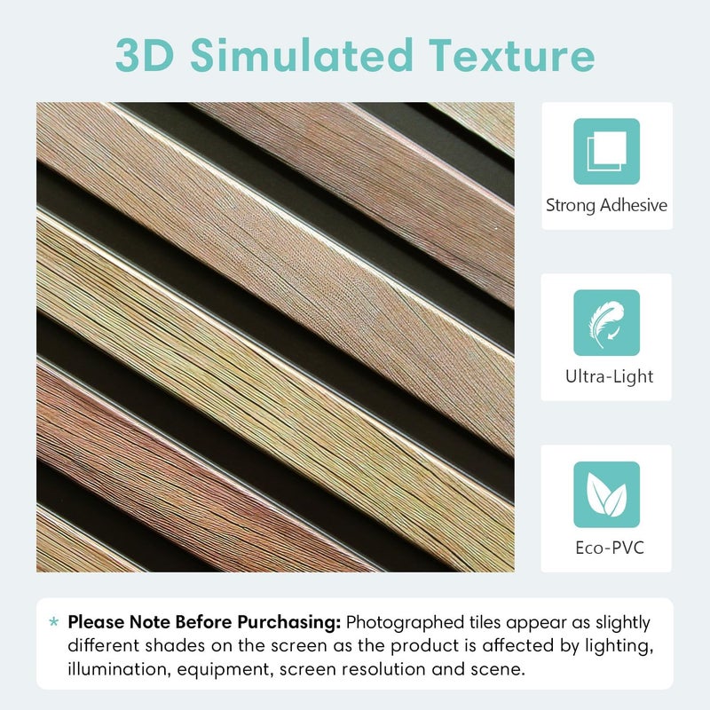 Commomy 10 Pcs 3D Faux Wood Slat Wallpaper Peel and Stick - 11.8"x11.8" Peel and Stick Wood Tiles Ultralight PVC Wall Paneling for Bedroom, Bathroom, Kitchen Backsplash, Farmhouse Interior Decor - Image 4